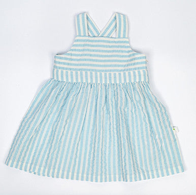 2 pc Set - Sky Stripes Dress + Sun Hat + Free