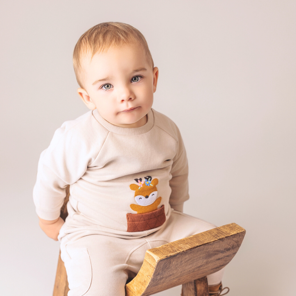 2 pc Gift Bundle - Ecru Sweatshirt + Leggings & Free "CuddleFields Mini Chums" plush toy.