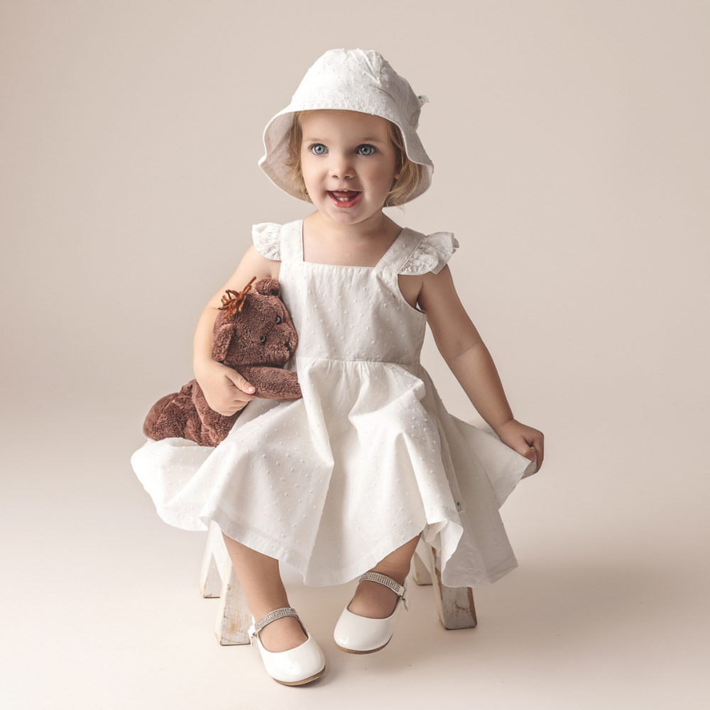 
                      
                        2 pc Set - Chantilly Swiss Dot Dress, Sun Hat and Free "CuddleFields Mini Chums" plush toy.
                      
                    