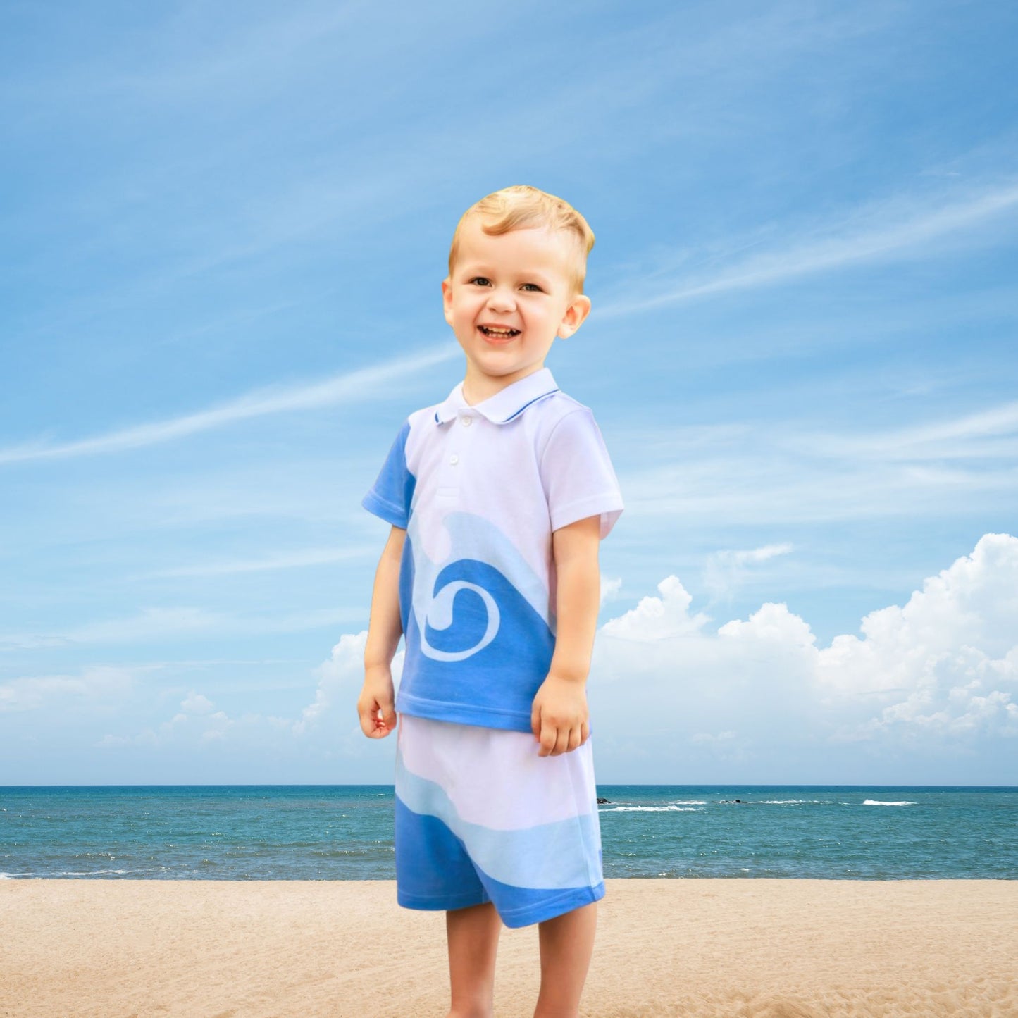 Make Waves Polo Shirt (Boy)+Shorts - 2 Pc Set